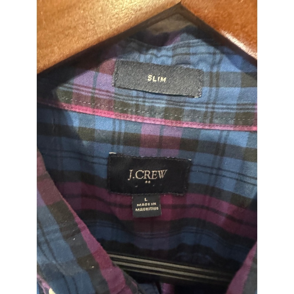 J Crew Slim Fit Plaid Button Down Shirt Men's Size L Blue Purple - Picture 7 of 7